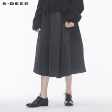 sdeer圣迪奥女装花苞收褶造型腰口撞色英文装饰时尚长裙S18481188图片
