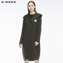 sdeer圣迪奥女装个性印胶字母装饰拉链点缀休闲连帽大衣S18481801图片