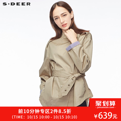 sdeer圣迪奥女休闲新潮斜襟系带袖口翻边设计立领外套S18382241商品大图