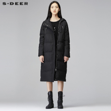 sdeer圣迪奥2018冬装连帽拉链口袋直筒长款加厚羽绒服女S17462437图片