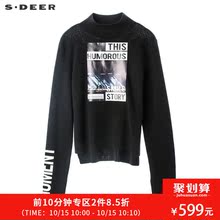 sdeer圣迪奥2018冬装女装印花撞色半高领羊毛针织衫毛衣S18463585图片
