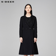 sdeer圣迪奥2018秋装帅气酷黑开叉中长款双面呢大衣外套S17481862图片