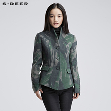 sdeer圣迪奥女装2018冬装抽象笔触涂抹印花短款西装外套S16482235图片
