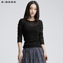 sdeer圣迪奥女2018冬装轻薄修身弹力圆领打底针织衫毛衣S16483585图片