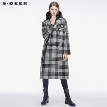 sdeer圣迪奥布贴飘带装饰复古格纹面料平驳领连帽两件套S18481824图片