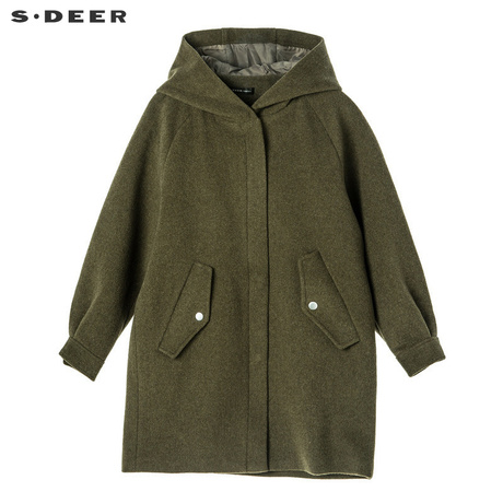 【预售】sdeer圣迪奥收褶造型袖口暗门襟插肩袖连帽大衣S18481873商品大图