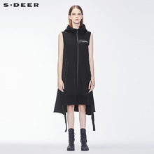 sdeer圣迪奥女装酷感前卫连帽长款字母飘带马甲S18381611图片