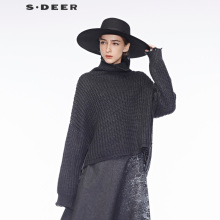 sdeer 圣迪奥女装落肩长袖前短后长慵懒感高领毛衣S18383539图片