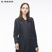 sdeer圣迪奥撞色明线个性贴袋细节装饰时尚翻领长外套S18381865图片