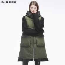 sdeer 圣迪奥金属拉链创意贴袋造型高领连帽羽绒背心S18481620图片