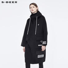 sdeer圣迪奥街头撞色字母个性布贴装饰创意贴袋连帽大衣S18481878图片