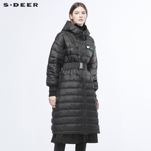 sdeer圣迪奥前卫简约亮面格子拼接收腰两穿式连帽羽绒服S18482455图片