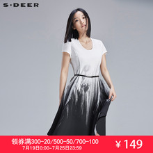 sdeer圣迪奥女夏优雅抽象流动感印花束腰连衣裙S16281267图片