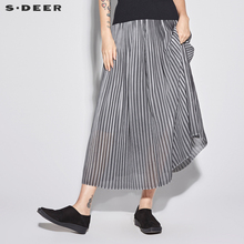 sdeer圣迪奥2018新款女夏装松紧腰身撞色褶裥大摆半身裙S18281128图片