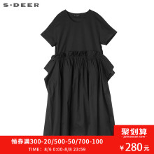 sdeer圣迪奥2018秋装圆领荷叶高腰大摆假两件连衣裙女S18181202图片