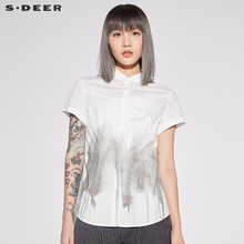 sdeer 圣迪奥 女装休闲翻领水墨晕染短袖衬衫S18280438图片