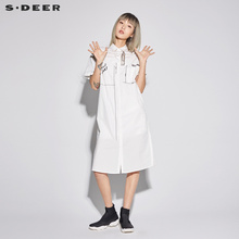 sdeer圣迪奥雕塑白简约方领撞色印花衬衫连衣裙S18281255图片