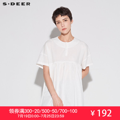 sdeer 圣迪奥 女装韩版简约宽松圆领套头纯棉短袖娃娃衫S18660401商品大图