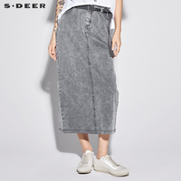 sdeer圣迪奥2018新款女装夏气质灰开衩长款直筒半身裙S18281130