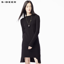 sdeer圣迪奥2018秋装时尚休闲破洞缺摆长袖针织连衣裙女S17383517图片