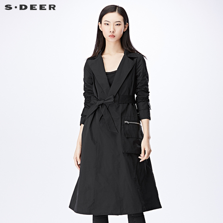 sdeer圣迪奥2018秋装先锋酷感翻领口袋腰带长款风衣外套S17181818商品大图