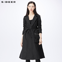 sdeer圣迪奥2018秋装先锋酷感翻领口袋腰带长款风衣外套S17181818图片