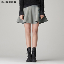sdeer圣迪奥2018秋装简约版画印花线条半身短裙百褶裙女S17381352图片