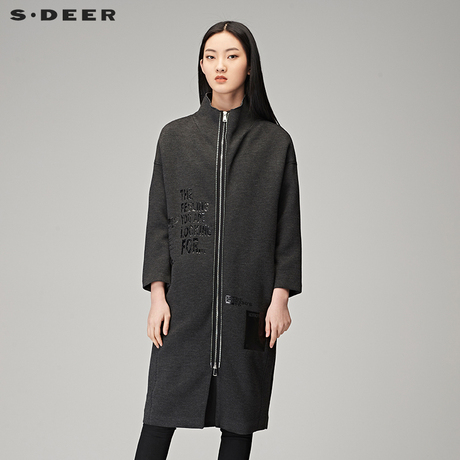 sdeer圣迪奥2018秋装帅气字母茧型肌理落肩风衣外套女装S17381850商品大图