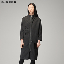 sdeer圣迪奥2018秋装帅气字母茧型肌理落肩风衣外套女装S17381850图片
