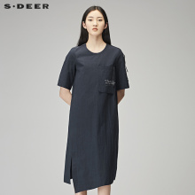 sdeer 圣迪奥2018秋装休闲套头圆领字母开叉中袖连衣裙S18181215图片