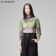 sdeer圣迪奥女装2017冬装写意色彩渐变堆领打底针织毛衣S15483545图片