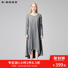 sdeer圣迪奥秋装圆领花朵刺绣不规则浪琴大摆长袖连衣裙S17381292图片