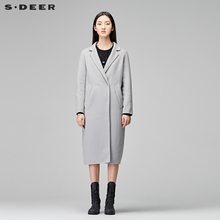 sdeer圣迪奥女装简约纯色平驳领毛呢长款外套S17481810图片