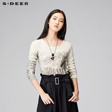 sdeer圣迪奥女2017冬装文艺墨迹晕染圆领套头针织衫毛衣S15483569图片
