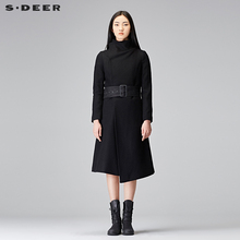 sdeer圣迪奥2018新款经典复古斜襟设计帅气腰带毛呢大衣S17481892图片