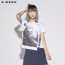 sdeer 圣迪奥 女装休闲宽松人像印花短袖T恤S18280156图片