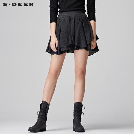 sdeer圣迪奥女装秋冬轻柔多层素色短裙S15481384商品大图