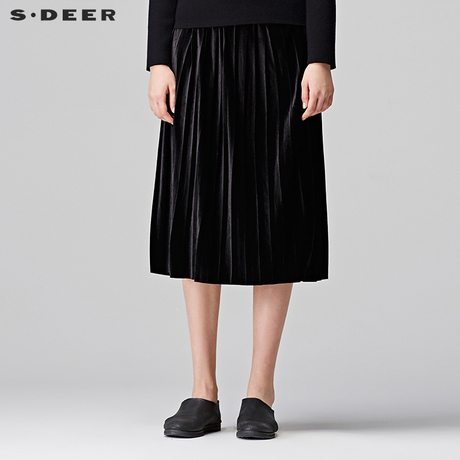 sdeer圣迪奥女装2018冬装新品优雅肌理褶裥A廓针织长裙S17481121商品大图