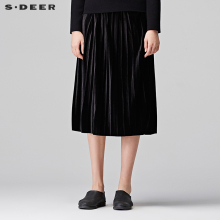 sdeer圣迪奥女装2018冬装新品优雅肌理褶裥A廓针织长裙S17481121图片