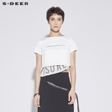 sdeer 圣迪奥时尚酷感撞色字母层次拼接不规则摆短袖S18280439图片