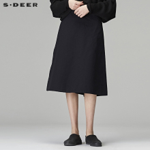 sdeer圣迪奥2018秋装纯色宽松阔腿口袋全棉A版半身裙女S18181108图片