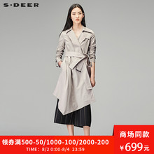 sdeer圣迪奥2018秋装气质平驳领斜摆腰带翻领风衣外套女S18181806图片