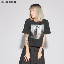sdeer圣迪奥2018新款简约圆领套头印胶短袖T恤S18280155图片