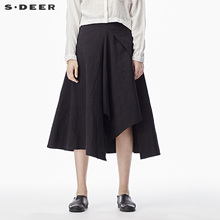 sdeer圣迪奥2018秋装酷黑搭片A字大摆OL长裙半身裙女S17381196图片
