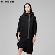 sdeer圣迪奥2017冬装新品帅气设计感拉链不规则大衣外套S17481889图片