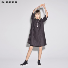sdeer圣迪奥2018新款女夏装圆领A字版型大摆纯色连衣裙S18281248图片