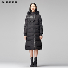 sdeer圣迪奥2017秋冬新品简约趣味毛领连帽长款羽绒服女S17482420图片
