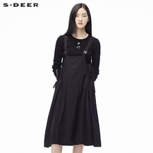 sdeer圣迪奥女2018秋装复古纯色针织背带裙两件套连衣裙S17381201图片