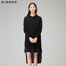 sdeer圣迪奥2018秋装连帽开衩底摆拼接长袖卫衣T恤女装S18180209图片