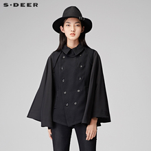 sdeer圣迪奥帅气时尚纯色搭片装饰短款斗篷型毛呢外套S17482203图片